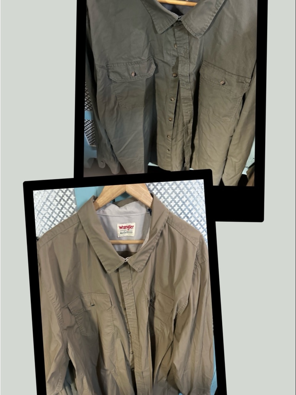 Two Wrangler Olive Green/ Tan  Long-Sleeve Button-Front Shirt